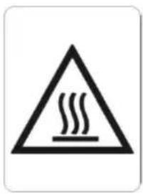 Warning sign depicting a flame symbol with text inside a triangle
