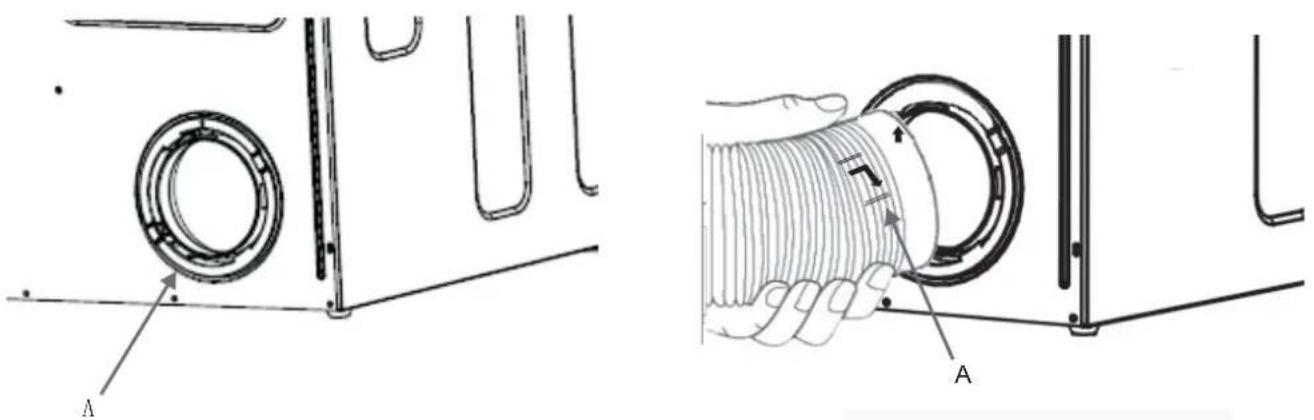Technical diagram showing mechanical assembly with labeled parts A and a magnified inset showing internal structure.