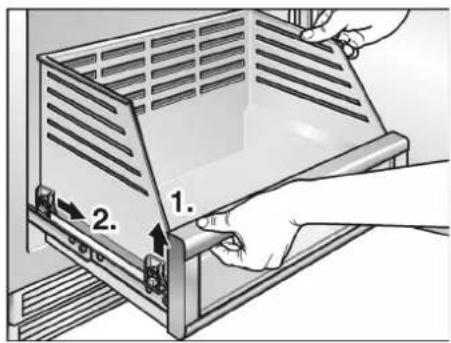 Diagram showing a hand operating a device with labeled parts 1 and 2, indicating a process or operation.