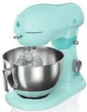 Modern kitchen stand mixer with a bowl of batter (no visible text or symbols)