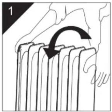 Diagram showing a curved arrow indicating rotational motion between vertical columns, with no text or symbols present.