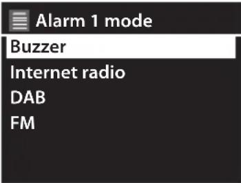 Alarm 1 mode Buzzer Internet radio DAB FM