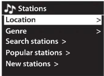 Stations Location > Genre > Search stations > Popular stations > New stations >