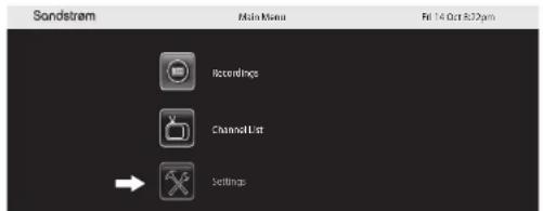 Sandstream Main Menu Fri 14 Oct 8:22 pm Recordings Channel List Settings