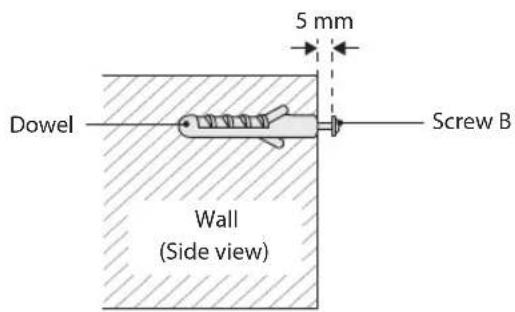 5 mm Dowel Screw B Wall (Side view)