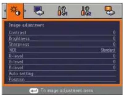 Image adjustment Contrast 0 Brightness 0 Sharpness 0 NCE Standard B-level 0 B-level 0 B-level 0 Auto setting Position To image adjustment menu