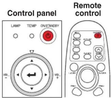 Control panel LAMP TEMP ON/STANDBY VOL. - VOL. Remote control NEW ON/OFF ACO PUM PUM PUM PUM PUM