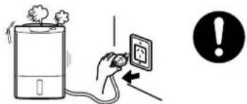 Diagram illustrating a hand using an electric shock absorber to clean air, with an exclamation mark indicating warning.