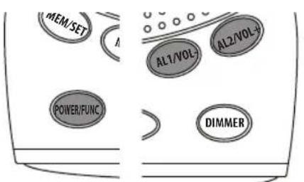 MEM/SET AL AL1/VOL AL2/VOL POWER/FUNC DIMMER