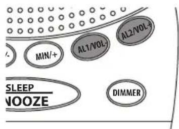 MIN/+ AL1/VOL AL2/VOL+ SLEEP NOOZE DIMMER