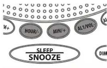 M+ HOUR-/- MIN/+- AL1/VOL-- AL SLEEP SNOOZE DIM