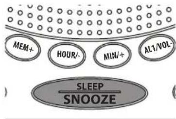 MEM+ HOUR-/- MIN+/+ AL1/VOL- SLEEP /SNOOZE