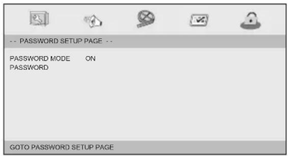 -- PASSWORD SETUP PAGE -- PASSWORD MODE ON PASSWORD GOTO PASSWORD SETUP PAGE