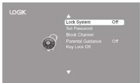 LOGIK Lock System Off Set Password Block Channel Parental Guidance Off Key Lock Off