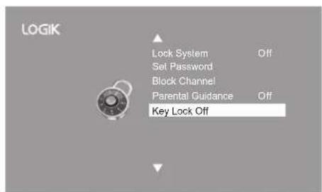 LOGIK Lock System Off Set Password Block Channel Parental Guidance Off Key Lock Off