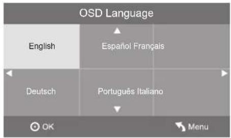 OSD Language English Espanol Français Deutsch Português Italiano OK Menu