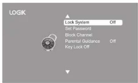 LOGIK Lock System Off Set Password Block Channel Parental Guidance Off Key Lock Off
