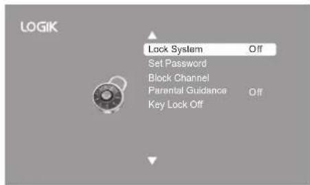 LOGIK Lock System Off Set Password Block Channel Parental Guidance Off Key Lock Off