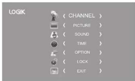 LOGIK < CHANNEL > < PICTURE > < SOUND > < TIME > < OPTION > < LOCK > < EXIT >