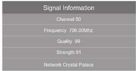Signal Information Channel 50 Frequency 706.00Mhz Quality 99 Strength 91 Network Crystal Palace