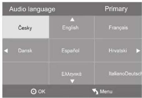 Audio language Primary Česky English Français Dansk Español Hrvatski EÀlhyviká ItalianoDeutsch OK Menu
