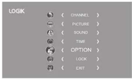 LOGIK CHANNEL > PICTURE > SOUND > TIME > OPTION > LOCK > EXIT >