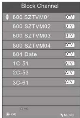 Block Channel 800 SZTVM01 DTV 800 SZTVM02 DTV 800 SZTVM03 DTV 800 SZTVM04 DTV 804 Date DTV 1C-51 ATV 2C-53 ATV 3C-61 ATV OK MENU