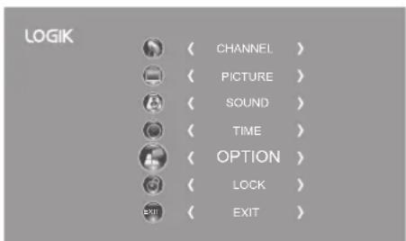LOGIK CHANNEL > PICTURE > SOUND > TIME > OPTION > LOCK > EXIT >