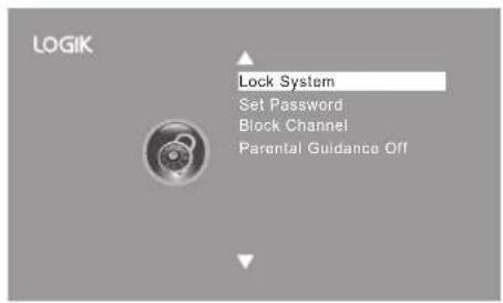 LOGIK Lock System Set Password Block Channel Parental Guidance Off