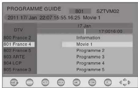PROGRAMME GUIDE 801 SZTVM02 2011 17/Jan 22:07 15:55.16:25 Movie 1 DTV 17 Jan 17:0016:00 800 France 2 Information 801 France 4 Movie 1 802 France 5 Programme 2 803 ARTE Programme 3 804 LCP Programme 4 805 France 3 Programme 5