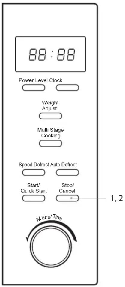88:88 Power Level Clock Weight Adjust Multi Stage Cooking Speed Defrost Auto Defrost Start/ Quick Start Stop/ Cancel 1,2 Menu/Time