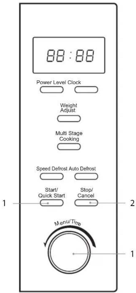 88:88 Power Level Clock Weight Adjust Multi Stage Cooking Speed Defrost Auto Defrost Start/ Quick Start Stop/ Cancel 1 2 Menu/Time 1