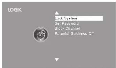 LOGIK Lock System Set Password Block Channel Parental Guidance Off