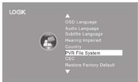 LOGIK OSD Language Audio Language Subtitle Language Hearing Impaired Country PVR File System CEC Restore Factory Default
