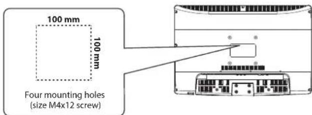 100 mm 100 mm Four mounting holes (size M4x12 screw)