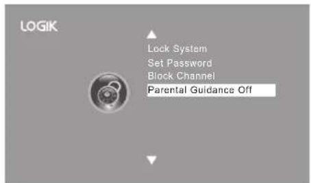 LOGIK Lock System Set Password Block Channel Parental Guidance Off
