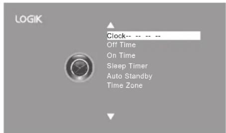 LOGIK Clock-- -- -- Off Time On Time Sleep Timer Auto Standby Time Zone
