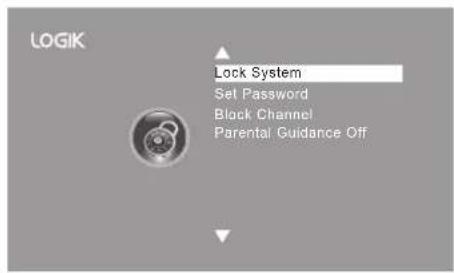 LOGIK Lock System Set Password Block Channel Parental Guidance Off