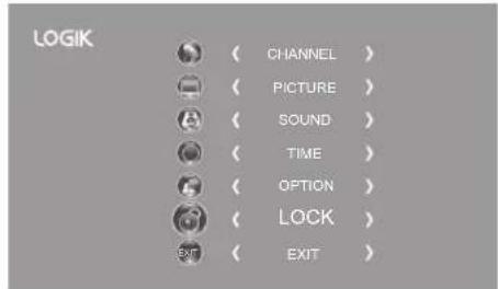 LOGIK ( CHANNEL ) ( PICTURE ) ( SOUND ) ( TIME ) ( OPTION ) ( LOCK ) ( EXIT ) ( EXIT )