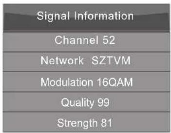 Signal Information Channel 52 Network SZTVM Modulation 16QAM Quality 99 Strength 81