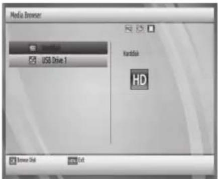 Media Browser USB Drive 1 Kardisk HD Browse Unit Add Exit