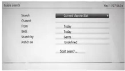 Guide search Search Channel From Until Search by Match on Current channel list Today Today Genre Undefined Start search...