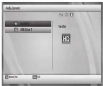 Media Browser USB Drive 1 Hadd Disk HD Browse Disk Add Exit