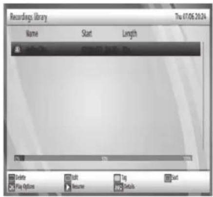 Recordings Library Tru 07.06.20.24 Name Start Length Delete Edit Tag Play Options Resume Details Start