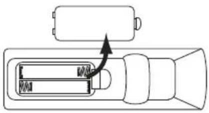 Diagram showing a battery connected to a device with an arrow indicating rotation or change in the internal components.