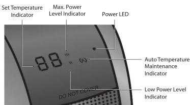 Set Temperature Indicator Max. Power Level Indicator Power LED 88 (A) Auto Temperature Maintenance Indicator DO NOT COVER Low Power Level Indicator