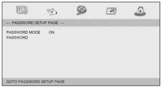 -- PASSWORD SETUP PAGE -- PASSWORD MODE ON PASSWORD GOTO PASSWORD SETUP PAGE