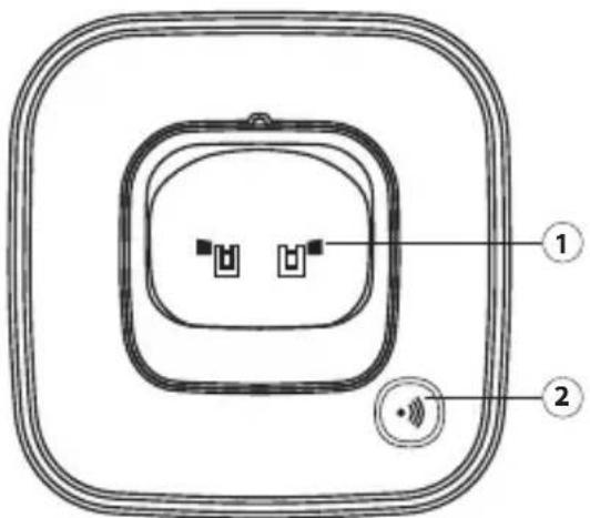Diagram of a device interior with labeled components, showing two nested square chambers and a speaker icon.