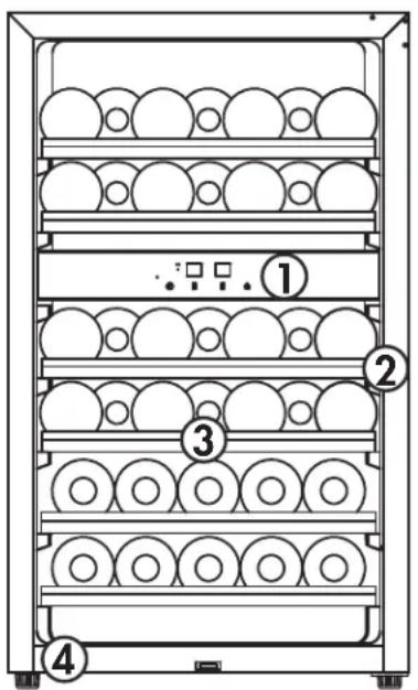 Diagram of a multi-tiered storage unit with numbered components and circular arrangements
