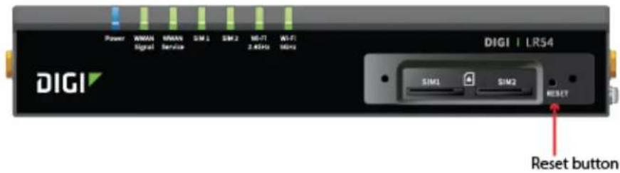 Power XWAN Signal XWAN Service SIM 1 SIM 2 MS-FT 2.4GHz W-FT MHz DIGI | LR54 SIM1 SIM2 RESET Reset button